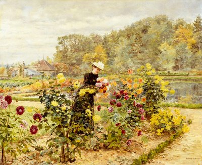 Tyylikäs nainen ruusutarhassa, tekijältä Marie Francois Firmin Girard