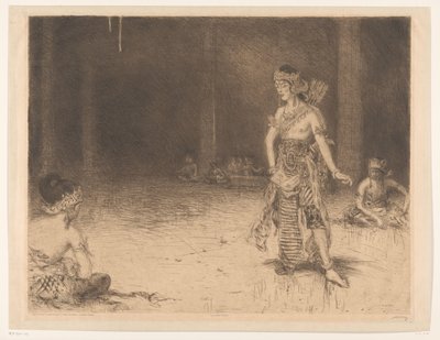 Wayang Wong (alkuperäinen nimi esineessä) Intiaanien kunnianosoitus H.M. kuningattaren hopeahääjuhlissa (alkuperäinen sarjan nimi esineessä) tekijältä Marius Bauer (signed by artist)