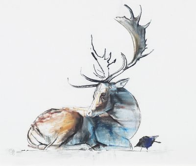 Buck and Bird, 2006 (hiili ja conte paperilla) tekijältä Mark Adlington