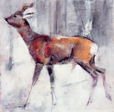 Buck in the snow, 2000 (sekatekniikka paperille) tekijältä Mark Adlington