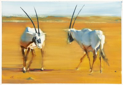 Circling Arabian Oryx, 2010 (öljy paperille) tekijältä Mark Adlington