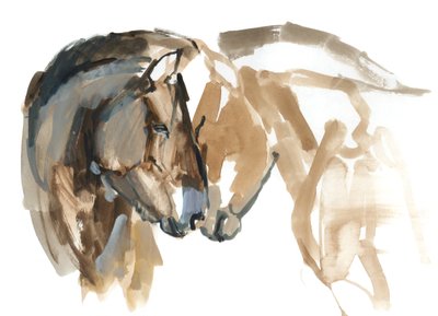 Nenästä nenään (Przewalski), 2013 (sennelier-muste, akvarelli ja guassi) tekijältä Mark Adlington