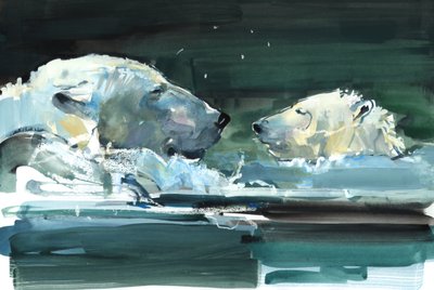 Nenä nenään, 2016, (akvarelli paperille) tekijältä Mark Adlington