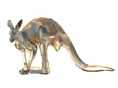 Ocher Dusted, (Punainen kenguru), 2012, (akvarelli ja pigmentti paperille) tekijältä Mark Adlington
