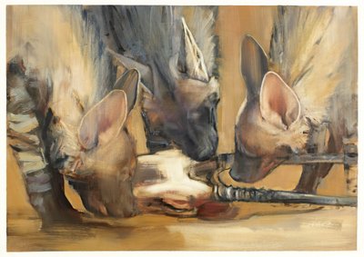 Laumahyökkäys (nuori raidallinen hyaena) (öljy paperille) tekijältä Mark Adlington
