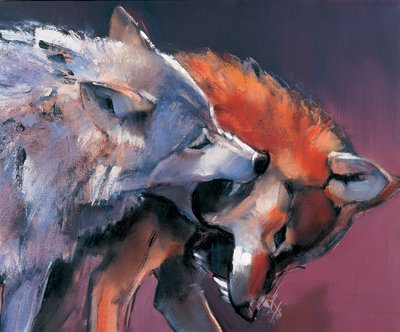 Two Wolves öljy kankaalle yksityiskohta 275280 tekijältä Mark Adlington