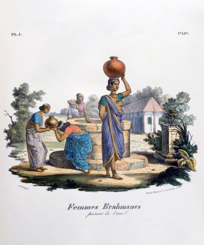 Brahmin-nainen kerää vettä, 1828 tekijältä Marlet et Cie