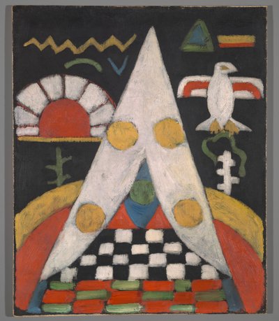 Abstrakti järjestely Amerikan intiaanien symboleista tekijältä Marsden Hartley