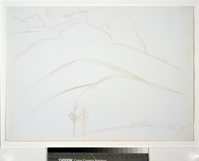 Vuoristomaisema kahdella mäntypuulla tekijältä Marsden Hartley