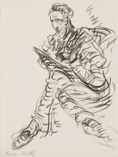 Omakuva piirtäjänä, n. 1908 (litografinen värikynä paperille) tekijältä Marsden Hartley