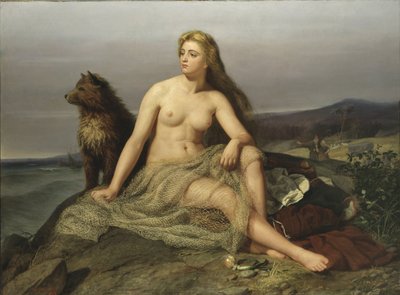 Kraka (Aslaug, Aslog), kirjoittanut Winge, Marten Eskil (1825-1896). Öljy kankaalle tekijältä Mårten Eskil Winge