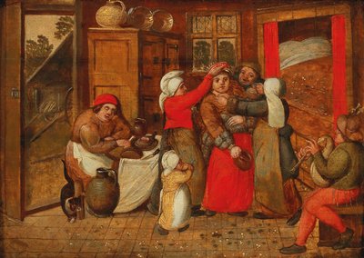 Valmistautuminen morsiussänkyyn, 1570-luku. tekijältä Marten van Cleve the Elder