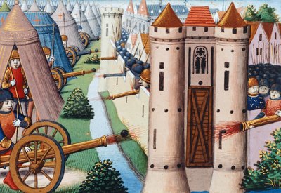 Rouenin piiritys (heinäkuu 1418-tammikuu 1419) 1484, folio 19v, Vigiles de Charles VII tekijältä Martial de Paris (fl.15th century)