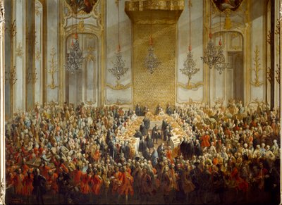 Parman prinsessa Isabellan ja keisari Joseph II:n häitä varten 6.10.1760 järjestetty virallinen juhla. Yksityiskohta (maalaus) tekijältä Martin (and studio) Mytens or Meytens