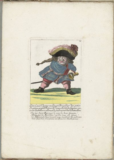 De Franse dwerg Don Luis Champ-merdant, n. 1710 Don Luis Champ-merdant, pienten mestareiden prikaatinpäällikkö, Ranskan suurbretööri, gaskonien johdossa saksalaisia ​​riitelijoita vastaan, lyömässä heidän pataljoonansa (nimi esineessä) Il Callotto heräsi h tekijältä Martin Engelbrecht (attributed to)