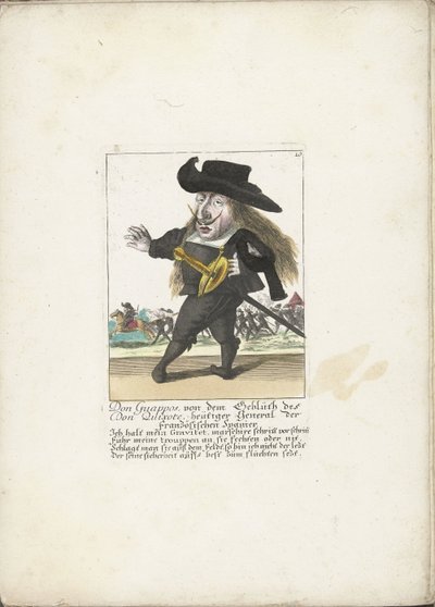 Espanjan dwerg Don Guappos, noin 1710 Don Guappos, nykyisen ranskalaisten espanjalaisten kenraalin Don Quijoten verestä (otsikko esineessä) Il Callotto resurcitato tai vastikään kalustettu pieni kaappi (sarjan nimi) tekijältä Martin Engelbrecht (attributed to)