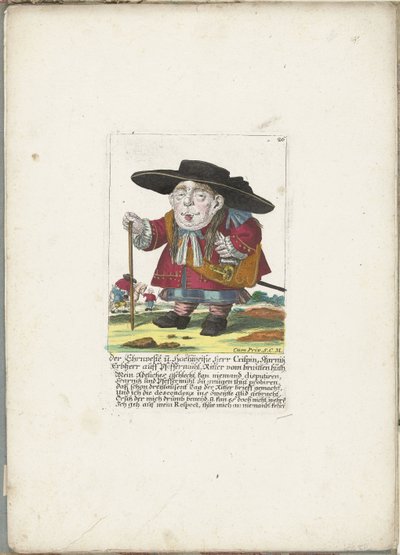 De dwerg Crispin Skarnitz, noin 1710 Ehrnveste ja Hochweiße Herr Crispin, Skarnitzin perinnöllinen herra auff Pfeffermühl, braitten huthin ritari (nimi esineessä) Il Callotto resurcitato tai vastikään kalustettu pieni kaappi (sarjan nimi) tekijältä Martin Engelbrecht (attributed to)