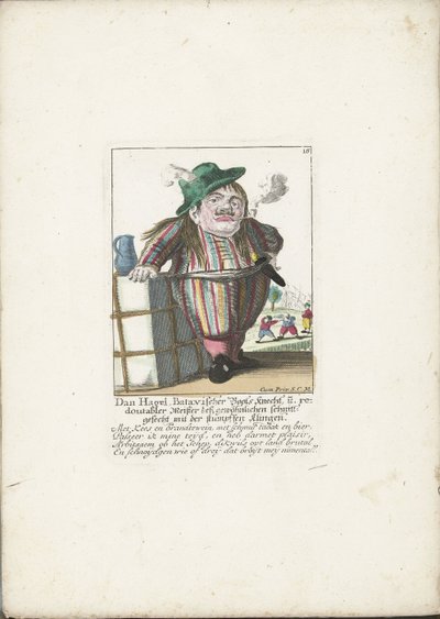 Dwerg Dan Hagel hollantilaisena venekäsittelijänä, noin 1710 Dan Hagel, batavialainen venemies ja kaksinkertainen mestari tavallisessa leikkaustaistelussa tylpällä terällä (otsikko esineessä) Il Callotto resurcitato tai vastikään kalustettu Dwarf Cabi tekijältä Martin Engelbrecht (attributed to)