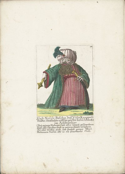 De dwerg Hali Nasili Pasha, noin 1710 Hali Nasili Pasha, hänen veljensä Visir Knupperli, kuvernööri suurella Schmeksin saarella Arsipelagossa (otsikko esineessä) Il Callotto resurcitato tai vastikään kalustettu pieni kaappi (sarjan nimi) tekijältä Martin Engelbrecht (attributed to)