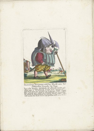 Dwerg Pantaleon Bürgman van de Zwitserse Garde te Rome, noin 1710 Pantaleon Bürgman, vartiotehtävissä Sveitsin kaartista Roomassa (nimi esineessä) Il Callotto resurcitato tai vastikään kalustettu pieni kaappi (sarjan nimi) tekijältä Martin Engelbrecht (attributed to)