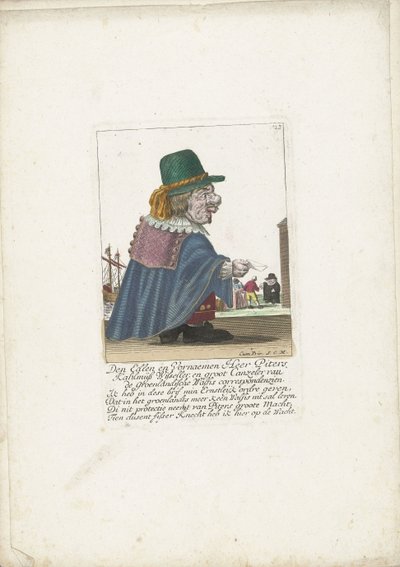 Kääpiö Piters Kahlmüß Wisseller valaanpyytäjänä, n. 1710 Den Edlen ja Vornaemen Heer Piters Kahlmüß Wisseller ja Groot Canzeler Greenlandische Walfis -kirjeenvaihtajasta (otsikko esineessä) Il Callotto resurcitato tai Neu eigerichts Zwerchen C tekijältä Martin Engelbrecht (attributed to)