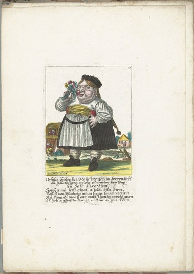 Dwerg Ursula Schleglin, noin 1710 Ursula Schleglin, Maijr Mensch im Herren hoff zu Bluntzingen, joka on nyt palvellut puoli vuotta (nimi esine) Il Callotto resurcitato tai vastikään kalustettu pieni kaappi (sarjan nimi) tekijältä Martin Engelbrecht (attributed to)