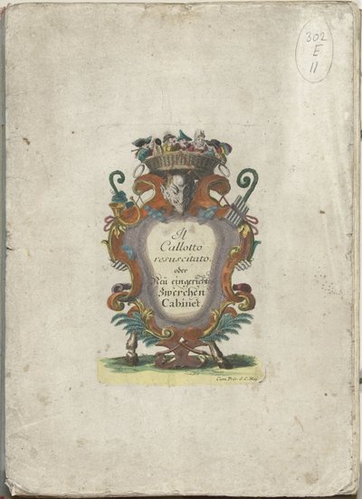 Sarjan otsikkopainatus: Il Callotto resurcitato tai Vasta kalustettu keskikokoinen kaappi, n. 1710 Il Callotto resurcitato tai vastikään kalustettu pieni kaappi (sarjan nimi) tekijältä Martin Engelbrecht (attributed to)