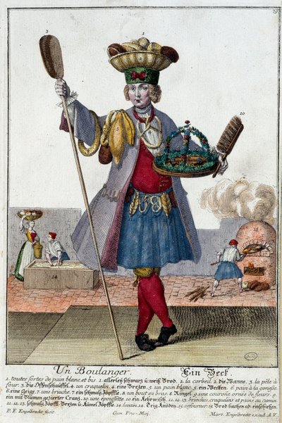 Ammattilainen: Leipuri. Kaiverrus Martin Engelbrecht (1684-1756), "" Uusi kokoonpano of the manouvries habilles"" 17th century, Saksa. Pariisi, koristetaide tekijältä Martin Engelbrecht