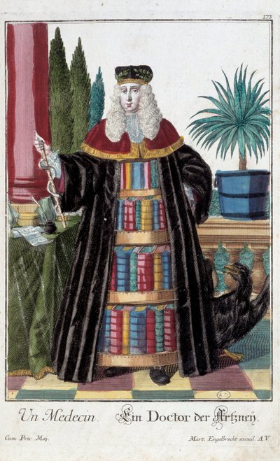 Metier: Lääkäri. Kaiverrus Martin Engelbrecht (1684-1756), "" Uusi kokoonpano of the manouvries habilles"" 17th century, Saksa. Pariisi, koristetaide tekijältä Martin Engelbrecht