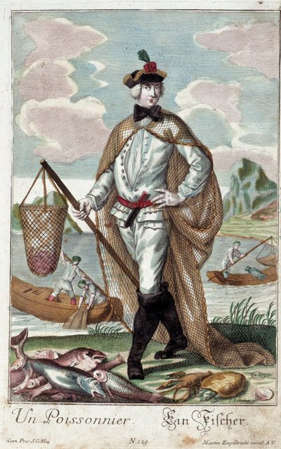 Metier: Kala puu. Martin Engelbrechtin (1684-1756) kaiverrus, teoksessa "New assembly of the manouvries habilles" 18. vuosisata, Saksa. Pariisi, koristeellinen taide tekijältä Martin Engelbrecht