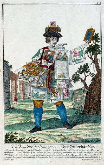 Metier: Kuvamyyjä. Kaiverrus Martin Engelbrecht (1684-1756), "" Uusi kokoonpano of the manouvries habilles"" 17th century, Saksa. Pariisi, koristetaide tekijältä Martin Engelbrecht
