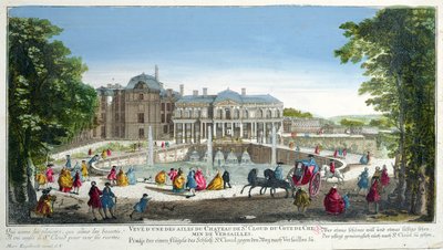 Näkymä Chateau de Saint-Cloudiin lähellä Versaillesia, 1700-luvun puoliväli (värikaiverrus) tekijältä Martin Engelbrecht