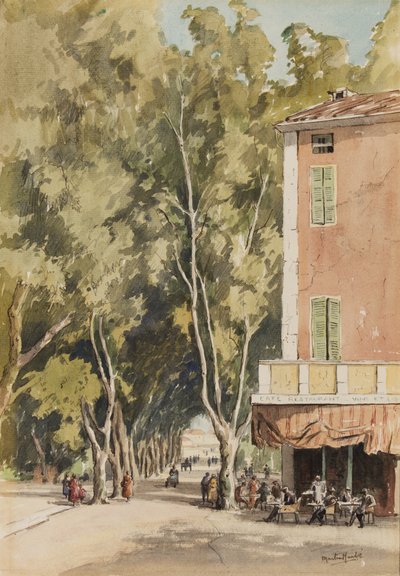 "An Avenue of platan trees, Vaison", Vaucluse, lokakuu 1933 (muste ja akvarelli paperille) tekijältä Martin Hardie