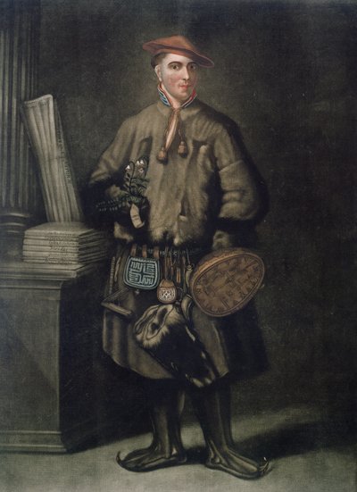 Carolus Linnaeus (1707-78) Lapin mekossaan, Henry Kingsburyn (fl.1775-98) kaivertama, julkaistu 1805 tekijältä Martin Hoffman