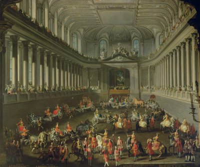 Kavalkadi Wienin Hofin talviratsastuskoulussa juhlimaan Ranskan armeijan tappiota Prahassa 1743 (katso yksityiskohdat 66596 ja 66708) tekijältä Martin II Mytens or Meytens