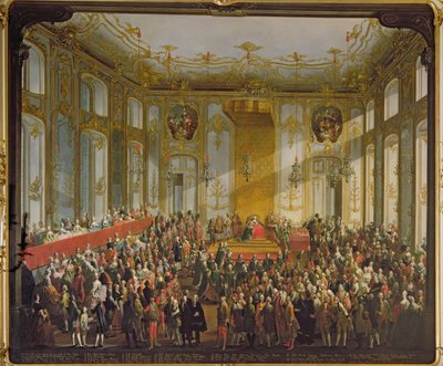 Keisarinna Maria Teresa Pyhän Tapanin ritarikunnan vihkimisessä, 1764 (katso lisätietoja numerosta 66581) tekijältä Martin II Mytens or Meytens