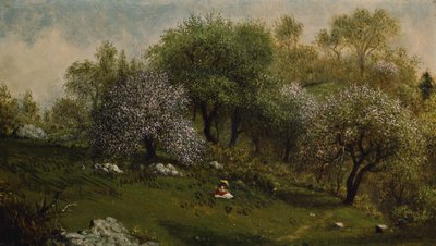 Tyttö rinteessä, omenakukkia tekijältä Martin Johnson Heade