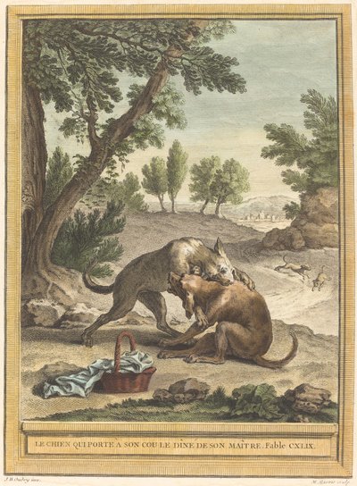 Koira, joka kantaa isäntänsä ehtoollista kaulassaan tekijältä Martin Marvie after Jean Baptiste Oudry