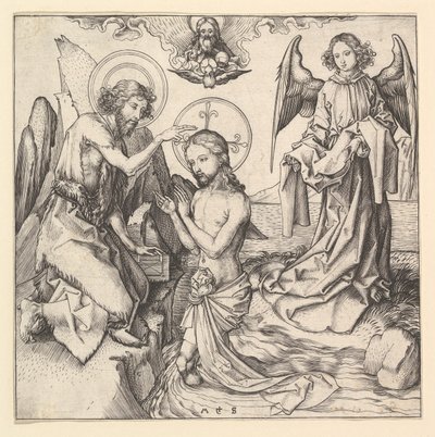 Kristuksen kaste, n. 1470-1474. tekijältä Martin Schongauer
