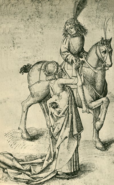 Ratsastaja ja nainen, c1480, 1943. tekijältä Martin Schongauer