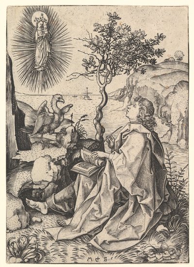 Pyhä Johannes Patmosella, n. 1435-1491. tekijältä Martin Schongauer