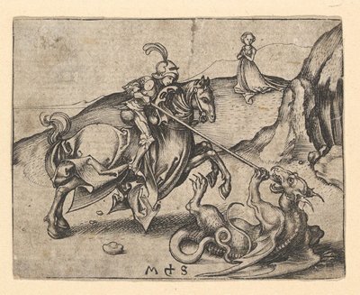 St. George Slaying the Dragon, n. 1435-1491. tekijältä Martin Schongauer