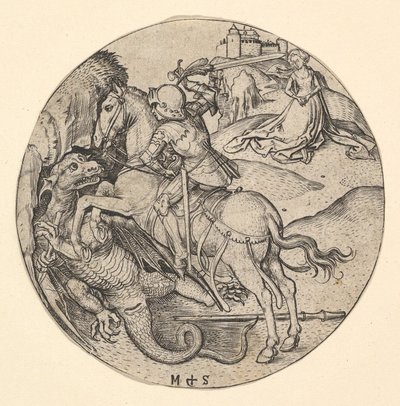 St. George Slaying the Dragon, n. 1435-1491. tekijältä Martin Schongauer
