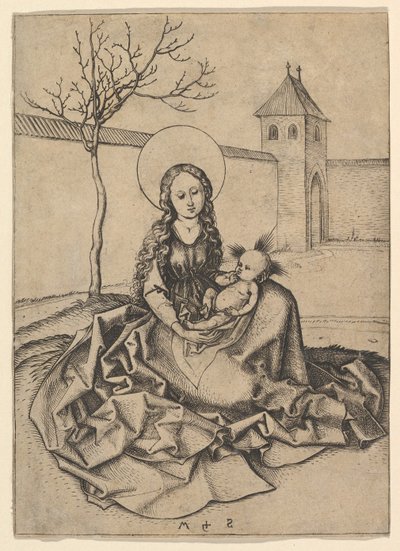 Madonna ja lapsi pihalla, n. 1435-1491. tekijältä Martin Schongauer