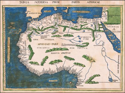 Martin Waldseemüllerin laatima Pohjois- ja Länsi-Afrikan kartta vuodelta 1513. tekijältä Martin Waldseemuller
