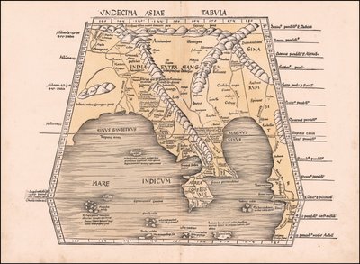 1513 Kaakkois-Aasian, Kiinan ja Intian kartta, jonka on laatinut Martin Waldseemüller. tekijältä Martin Waldseemuller