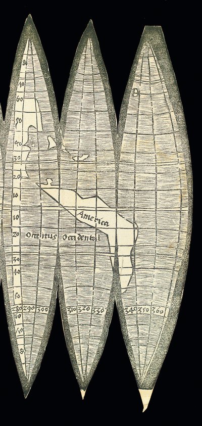 Maailmankartta maapallon maapallon joukon muodossa, 1507 tekijältä Martin Waldseemuller