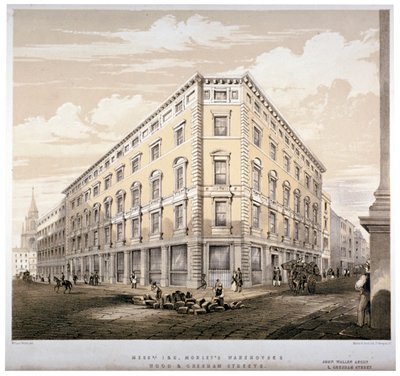 Els magatzems dels Srs J&R Morley, cantonada de Wood Street i Gresham Street, Londres, c1840. finlandès tekijältä Martin and Hood