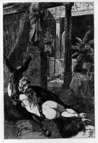 Lucius muuttuu vahingossa aasiksi. Metamorfoosit (Golden Donkey tai Asinus aureus), romaani, jonka kirjoitti Apulee (Lucius Apuleius) (noin 125-noin 180) 2. vuosisadalla. Martin Van Maelen etsaus vesi tekijältä Martin van Maele