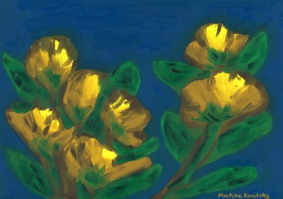 Gelbe Rosen Abendhimmel Kompositio Braun Gelb Blau tekijältä Martina Konitzky